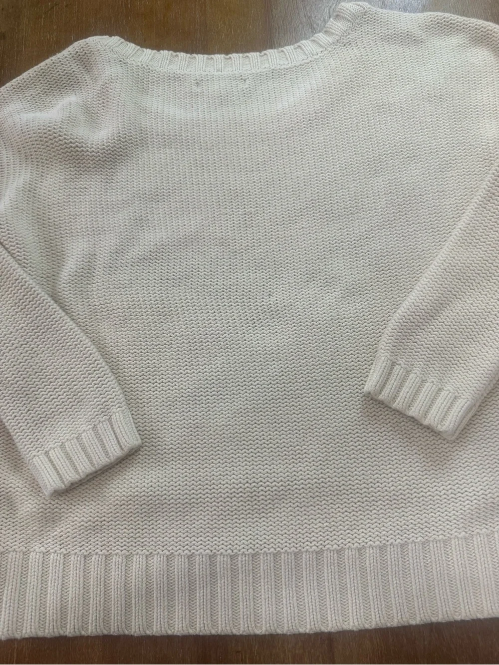 American Eagle Crew Neck Sweater in Cream with Pink, Gray & Yellow Accents